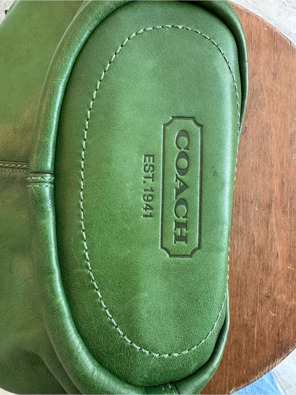 VTG COACH BLEEKER TATTERSALL BURNISHED Leather Bucket Bag in Apple Green #11422 - Picture 9 of 17